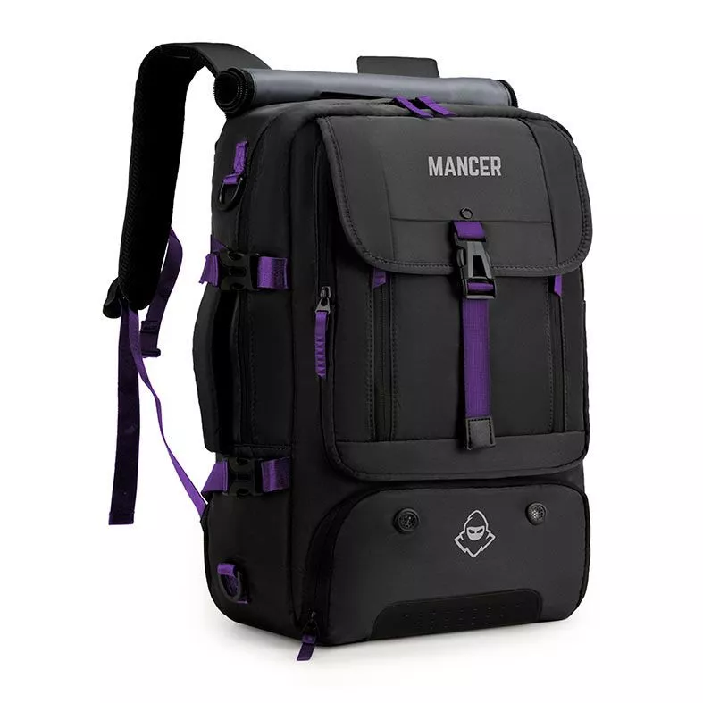 Mochila Mancer Kairos Preto e Roxo Design Moderno
