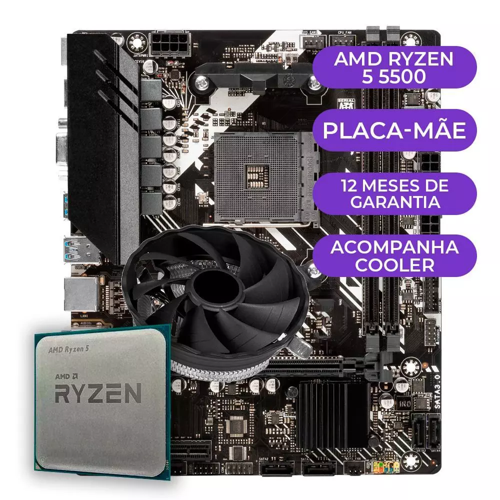 Kit Upgrade Gamer AMD Ryzen 5 5500 com B450M